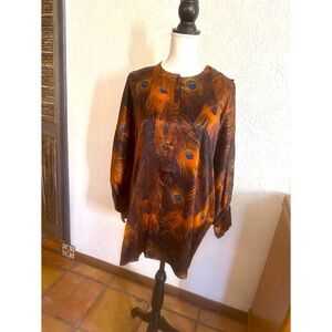 Givenchy Vintage Peacock Poet-Sleeve Blouse Silk Size 42 US 10